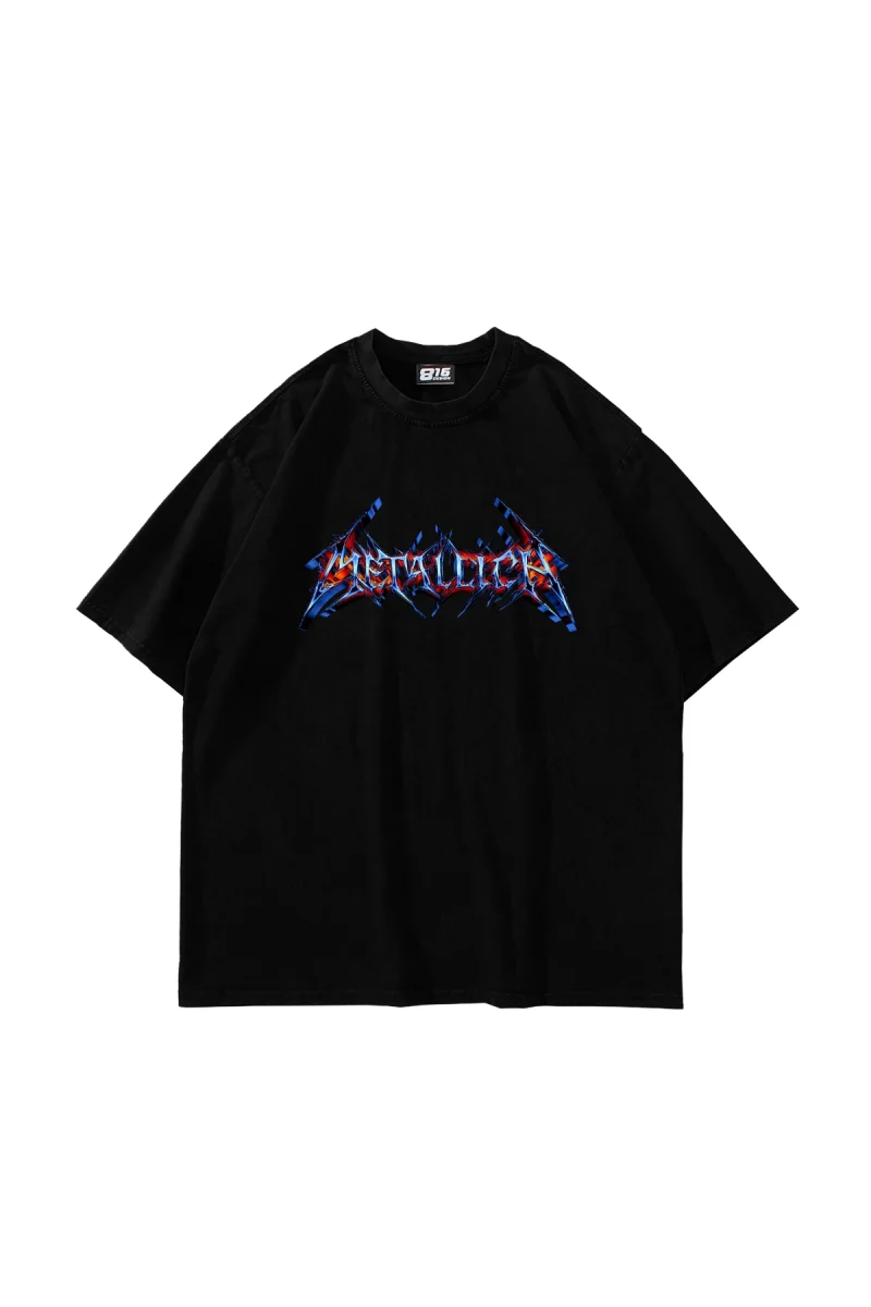 Colourful Metallica Logo Baskılı Siyah Oversize Unisex Tshirt