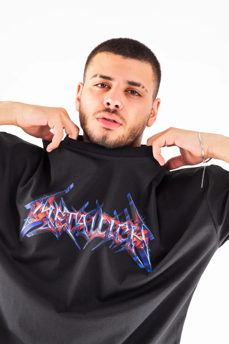 Colourful Metallica Logo Baskılı Siyah Oversize Unisex Tshirt