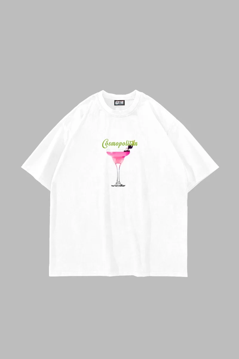 Cosmopolitan Baskılı Beyaz Oversize Unisex Tshirt