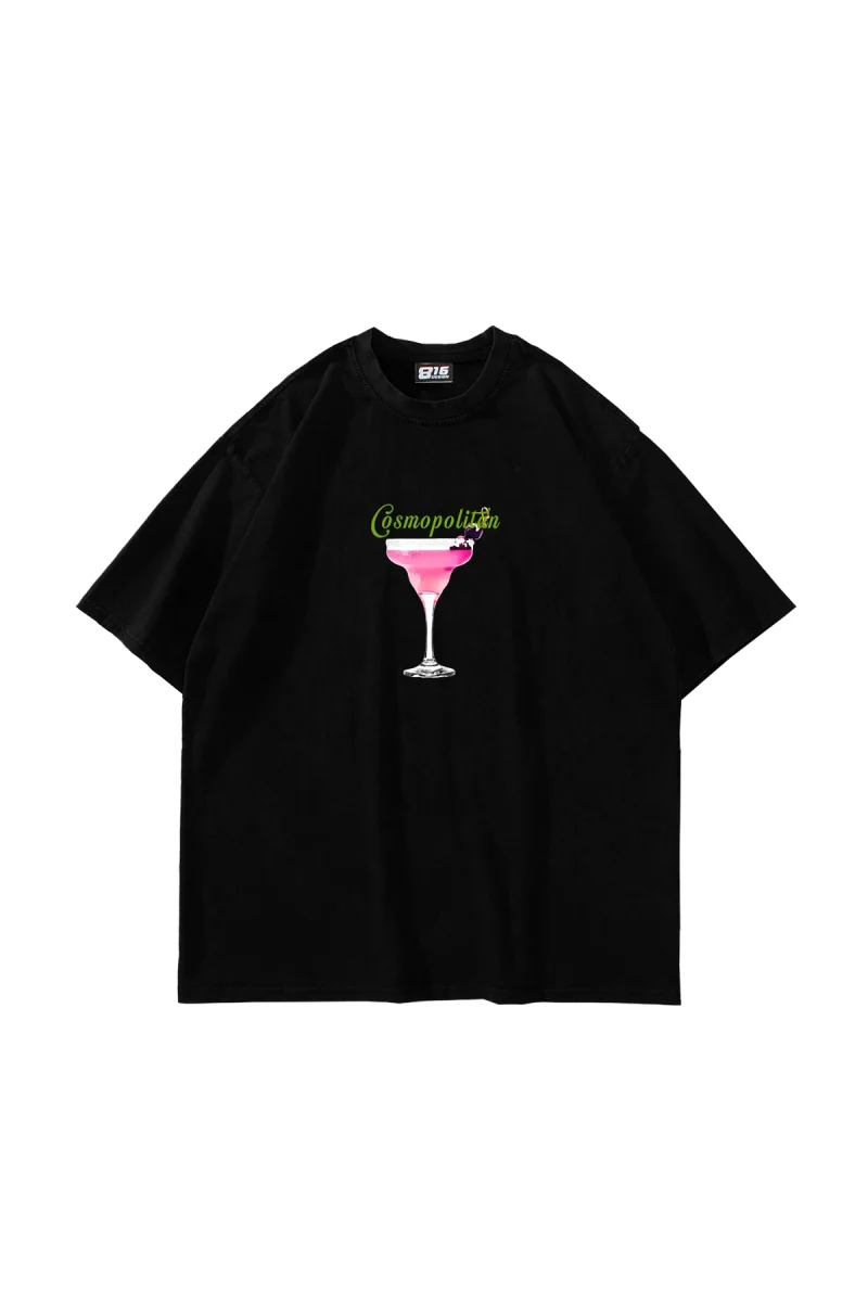 Cosmopolitan Baskılı Siyah Oversize Unisex Tshirt