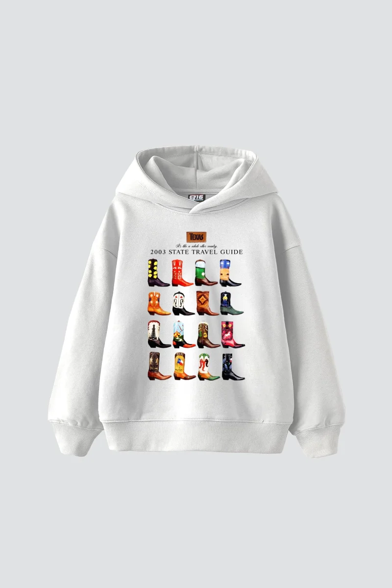 Cowboy Boots Baskılı Oversize Unisex Beyaz Hoodie