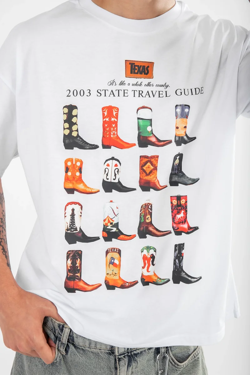 Cowboy Boots Baskılı Oversize Unisex Beyaz Tshirt