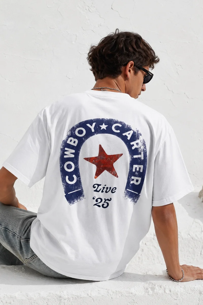 Cowboy Carter Baskılı Oversize Beyaz Tshirt
