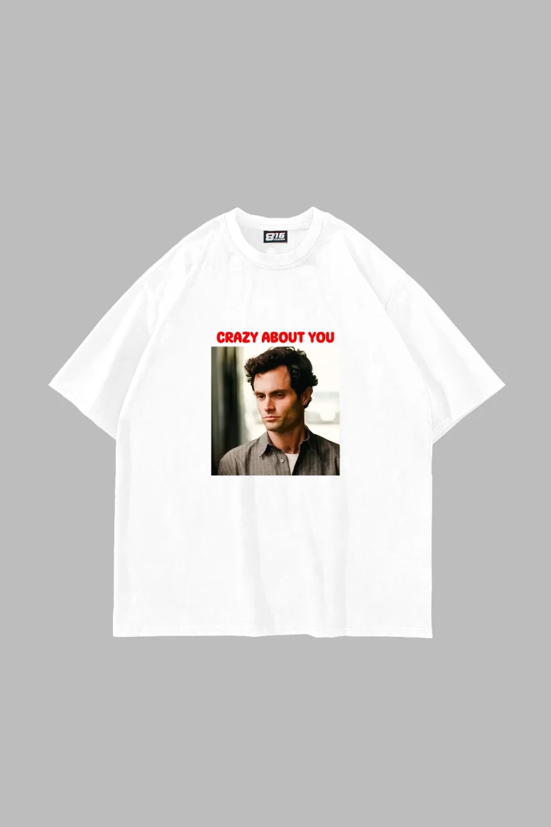 Crazy About You Joe Baskılı Oversize Unisex Beyaz Tshirt