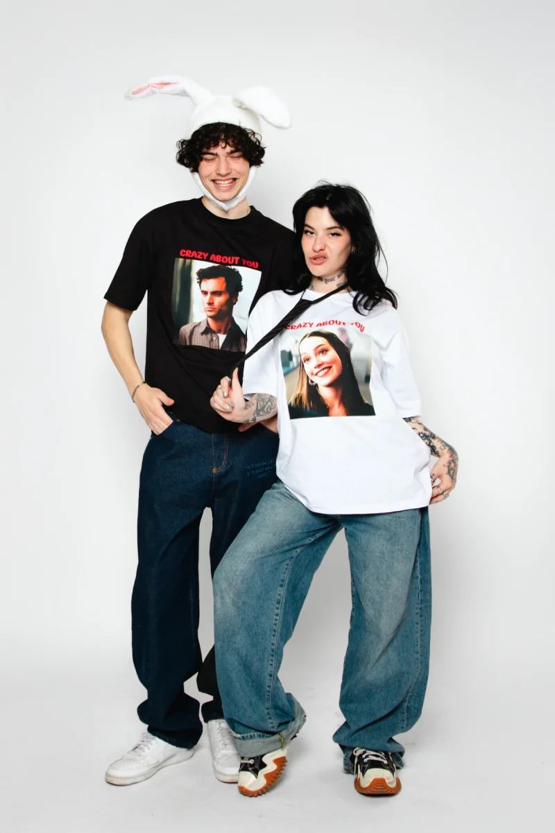 Crazy About You Love Baskılı Oversize Unisex Beyaz Tshirt