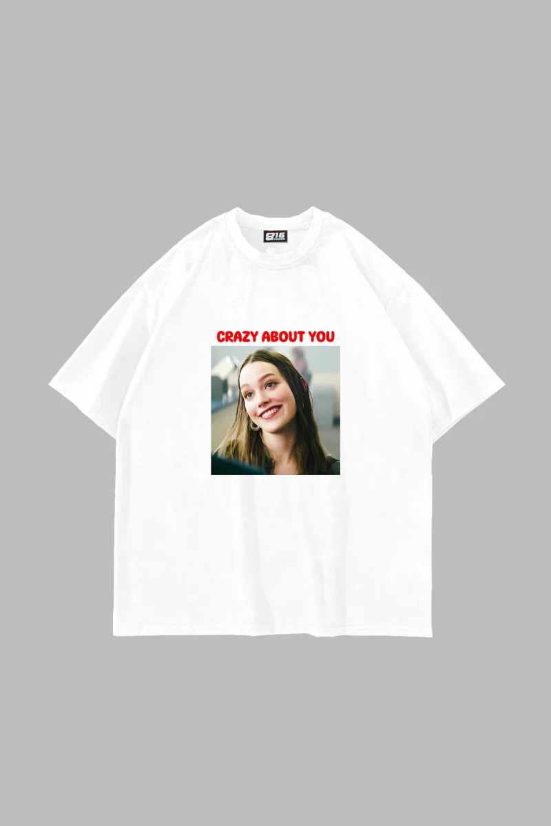 Crazy About You Love Baskılı Oversize Unisex Beyaz Tshirt