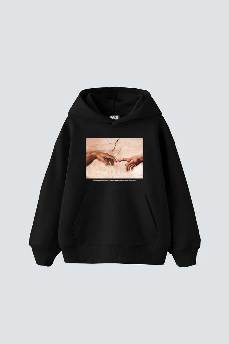 Creation of Adam Baskılı Oversize Unisex Siyah Hoodie