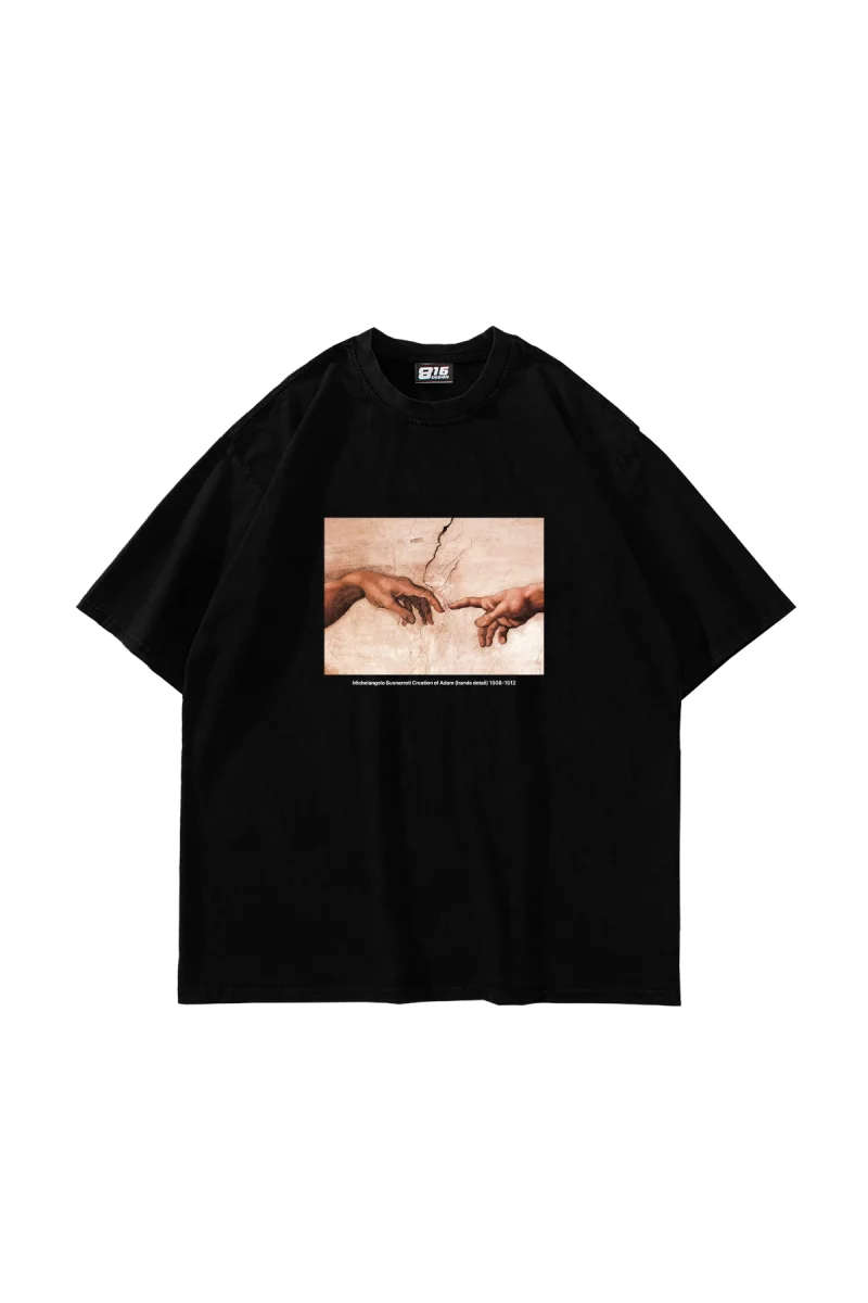 Creation of Adam Baskılı Oversize Unisex Siyah Tshirt