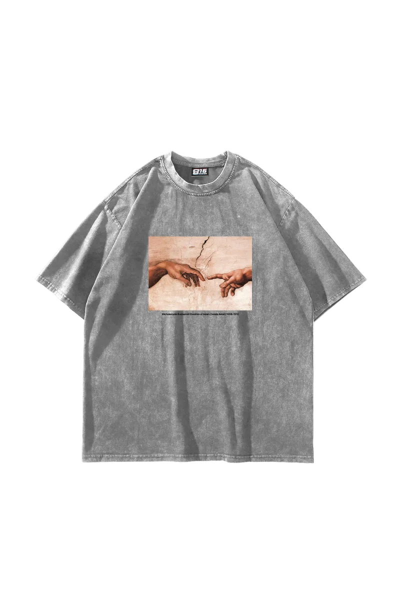 Creation of Adam Baskılı Oversize Unisex Yıkamalı Beyaz Tshirt