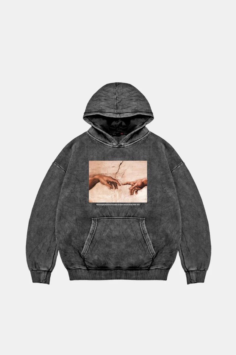Creation of Adam Oversize Unisex Yıkamalı Siyah Hoodie
