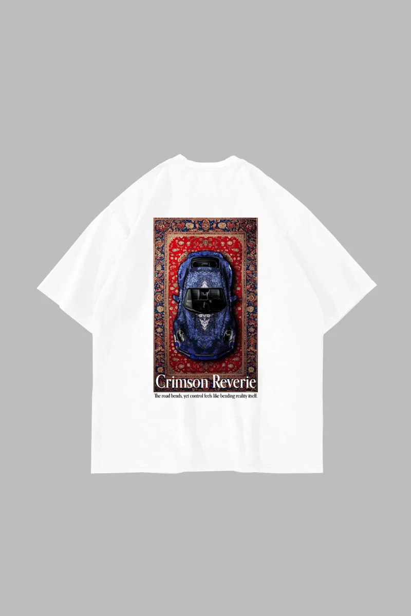Crimson Reverie Baskılı Oversize Unisex Beyaz Tshirt