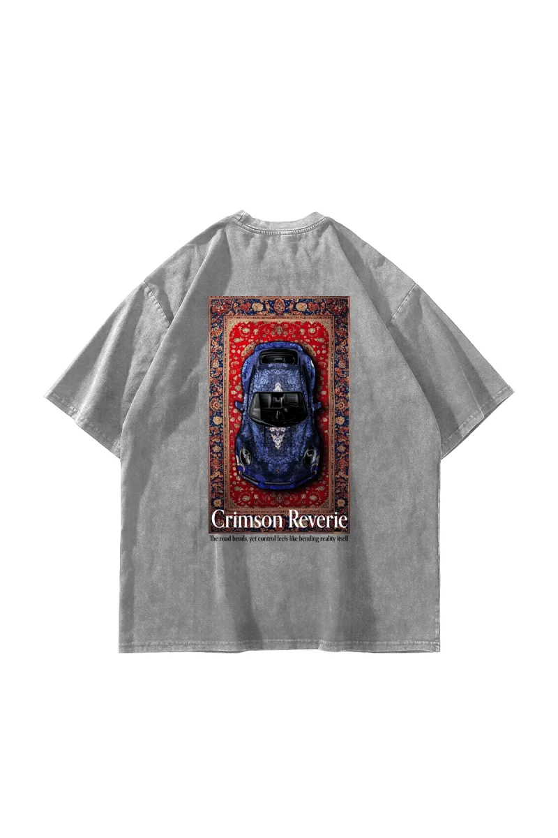 Crimson Reverie Baskılı Oversize Unisex Yıkamalı Beyaz Tshirt