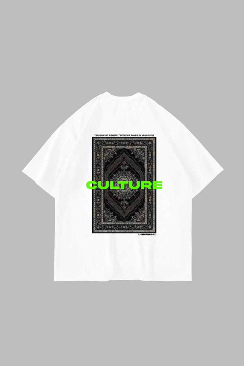 Culture Etnik Baskılı Oversize Unisex Premium Beyaz Tshirt