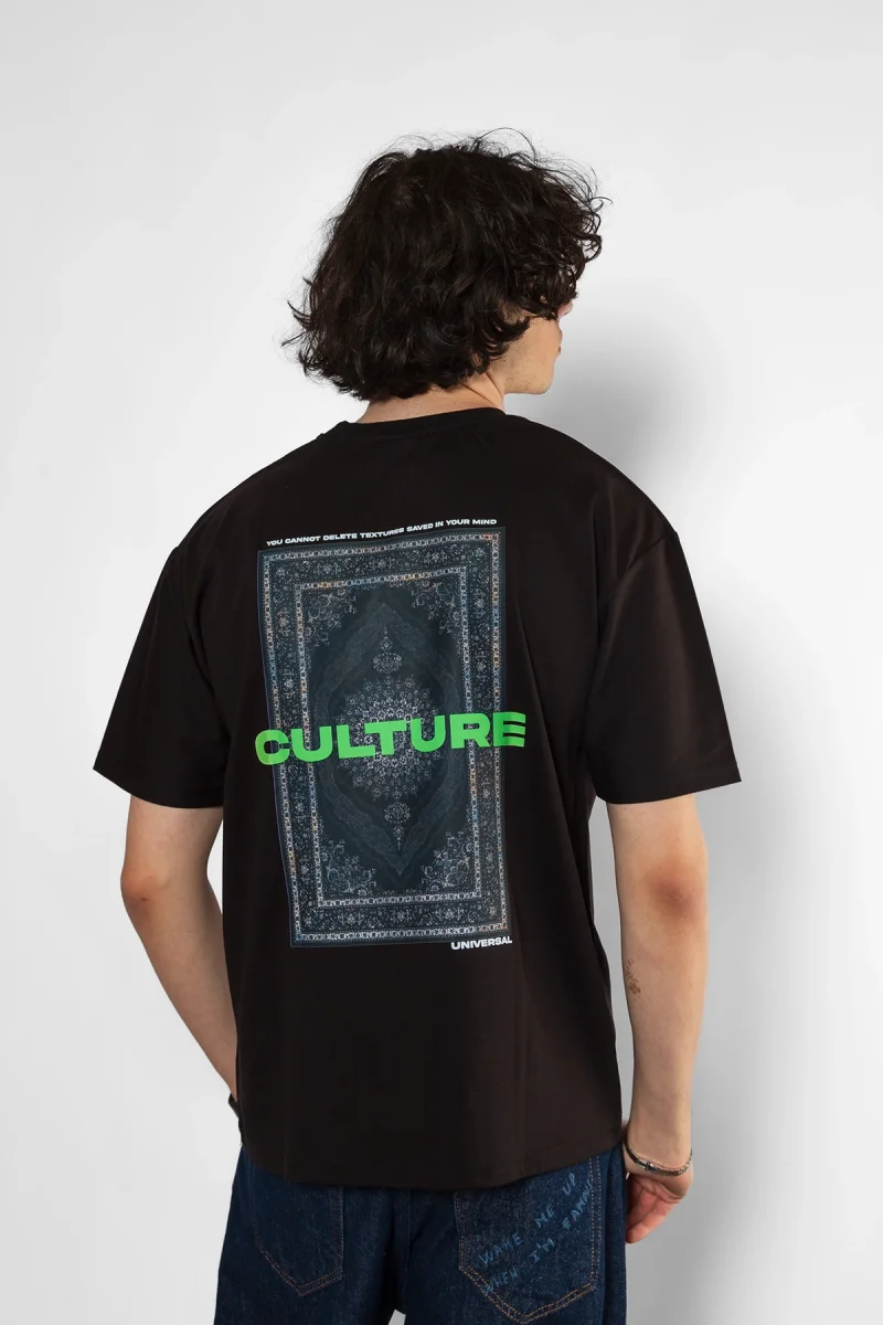Culture Etnik Baskılı Oversize Unisex Premium Siyah Tshirt