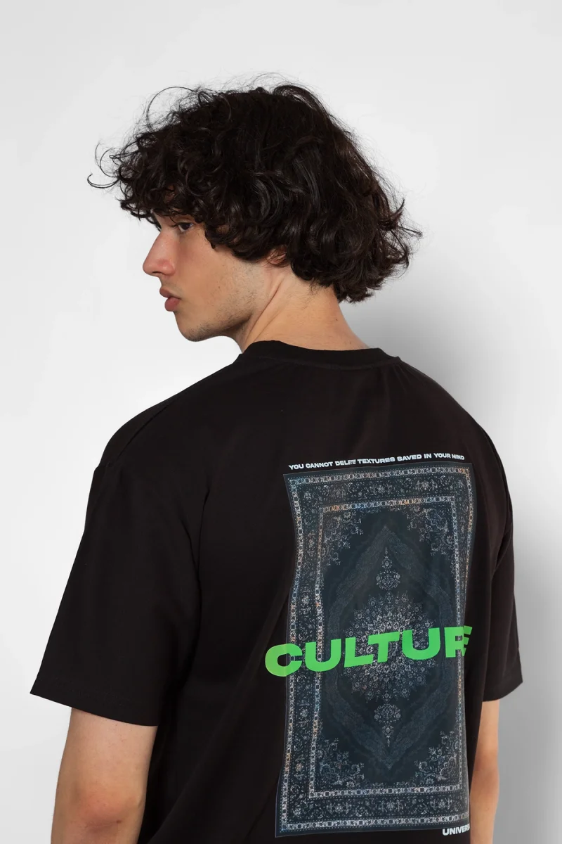 Culture Etnik Baskılı Oversize Unisex Premium Siyah Tshirt