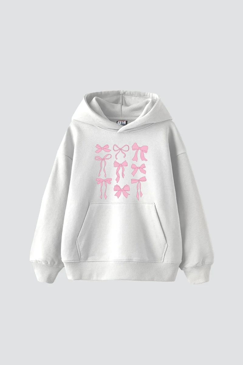 Cute Fiyonk Baskılı Oversize Unisex Beyaz Hoodie