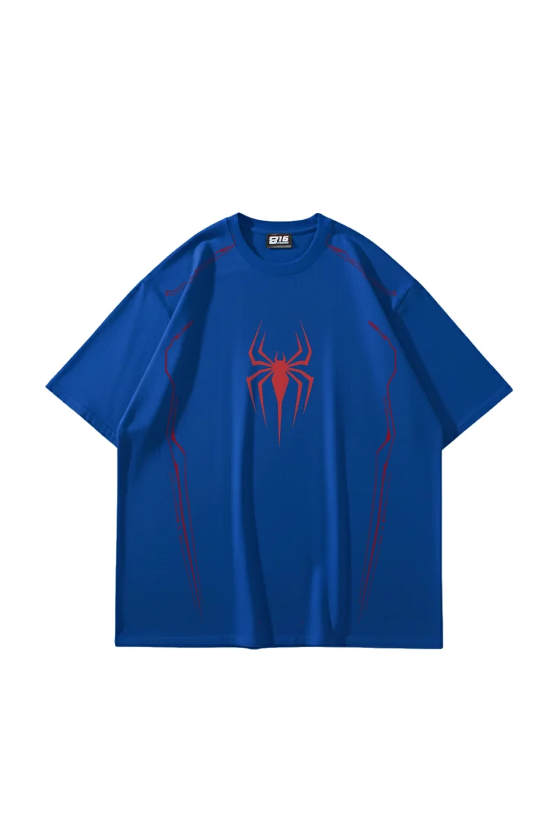 Cyber Spider Baskılı Oversize Unisex Mavi Tshirt