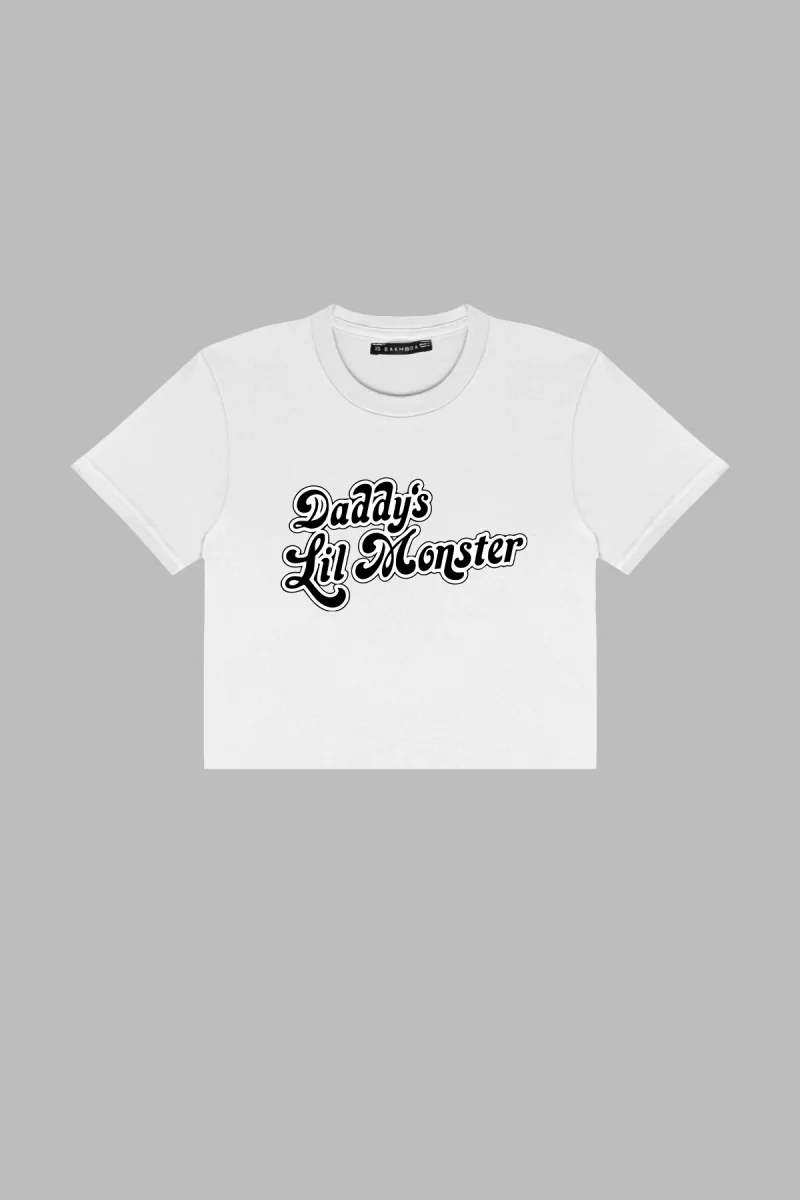 Dadys Lil Monster Baskılı Beyaz Crop Top