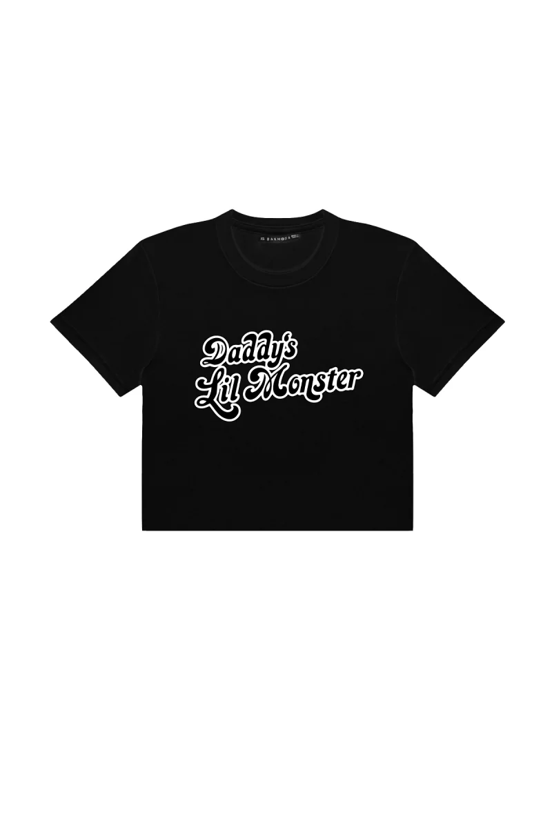 Dadys Lil Monster Baskılı Siyah Crop Top