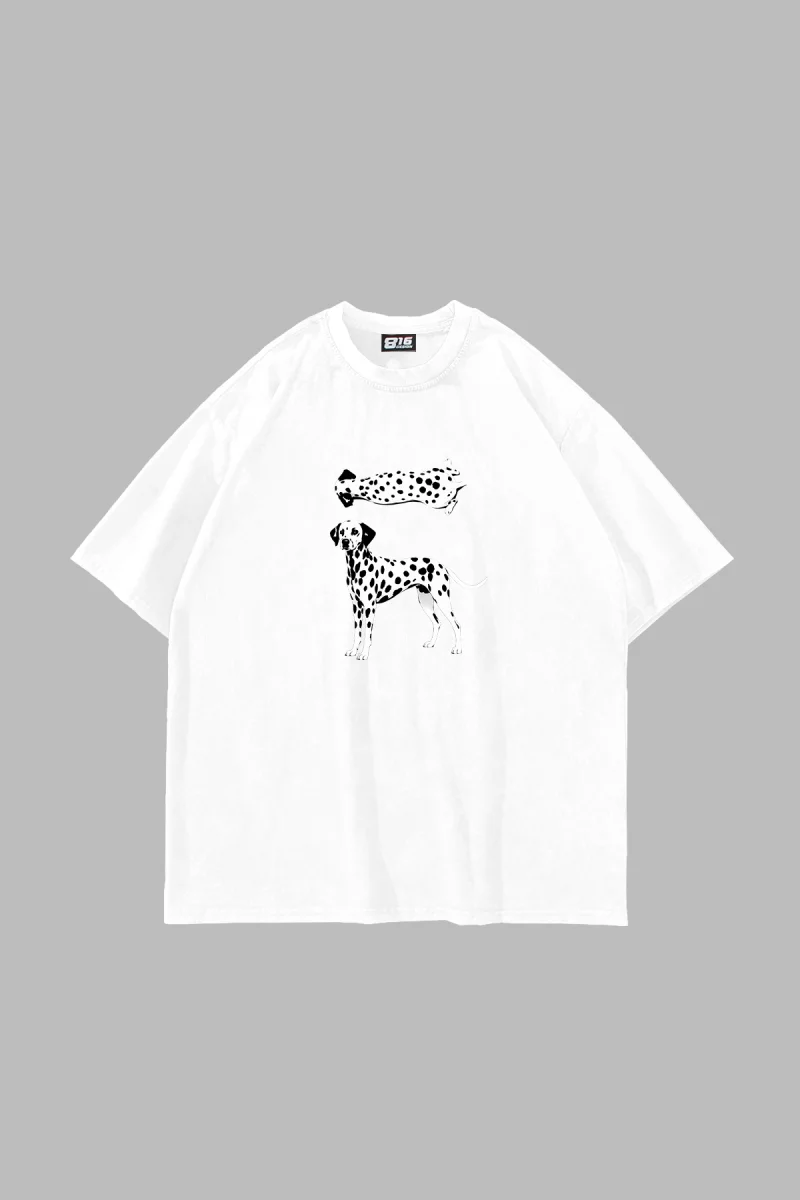 Dalmaçyalı Grafik Baskılı Oversize Unisex Beyaz Tshirt