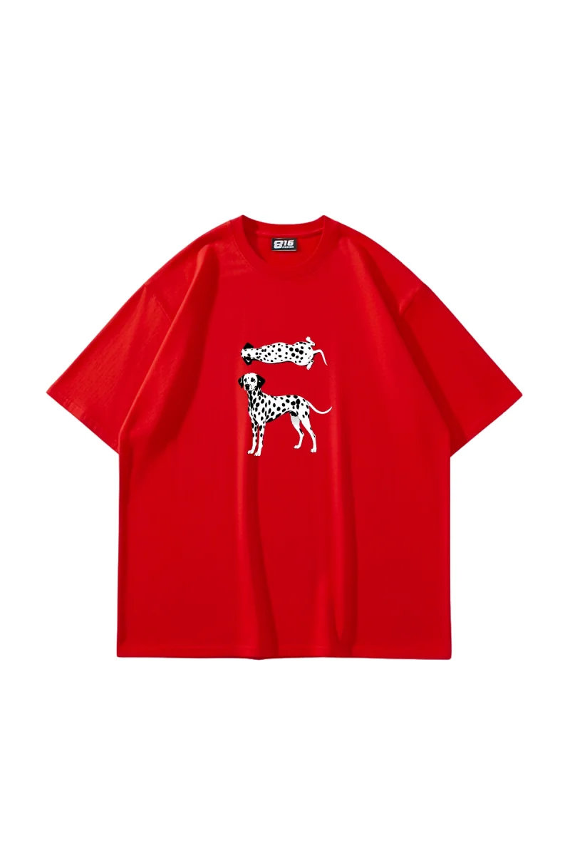 Dalmaçyalı Grafik Baskılı Oversize Unisex Kırmızı Tshirt