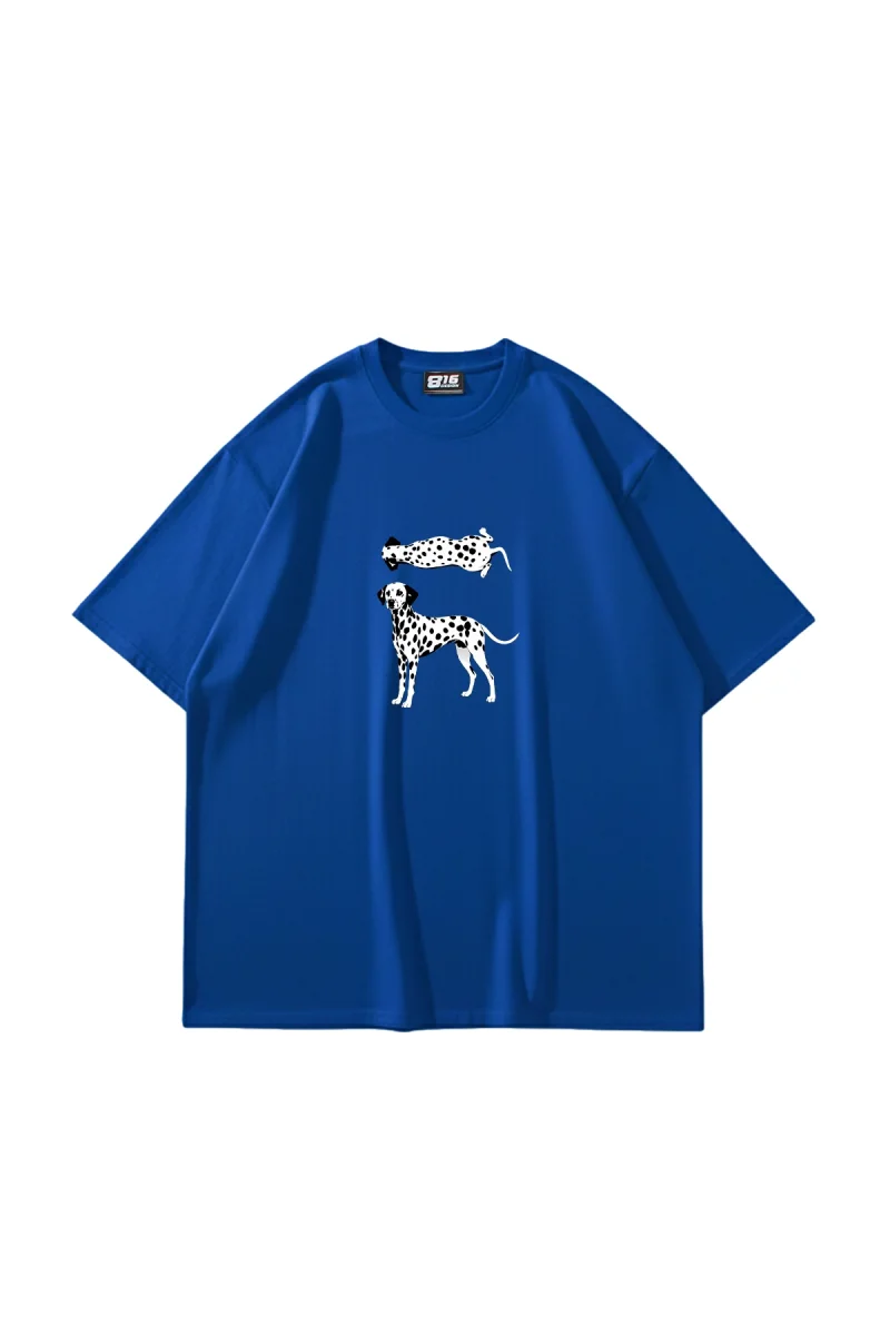Dalmaçyalı Grafik Baskılı Oversize Unisex Mavi Tshirt