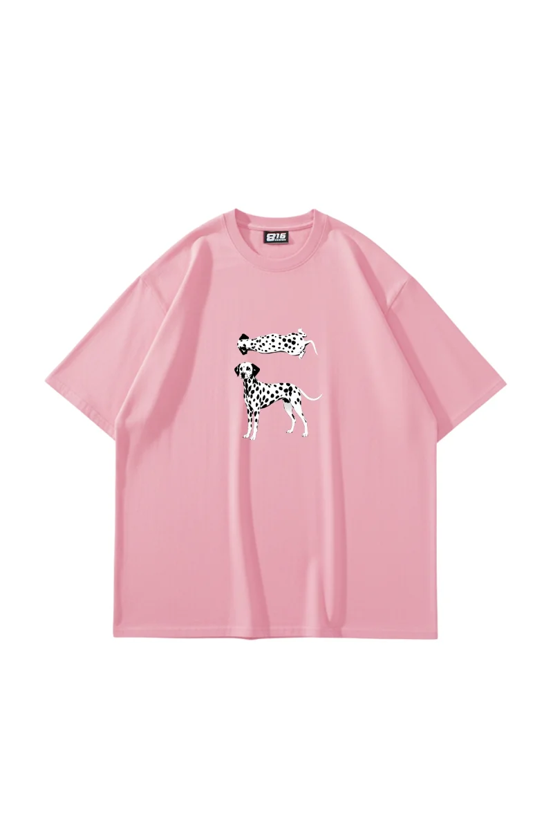 Dalmaçyalı Grafik Baskılı Oversize Unisex Pembe Tshirt