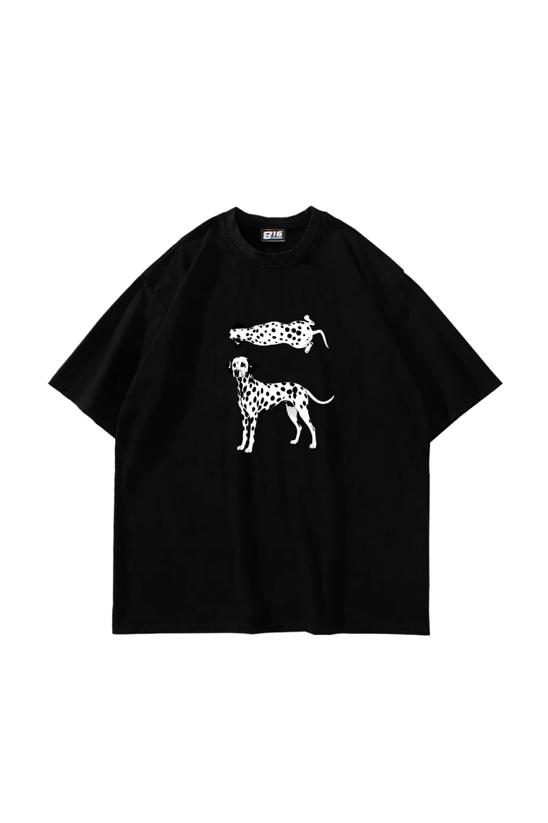 Dalmaçyalı Grafik Baskılı Oversize Unisex Siyah Tshirt