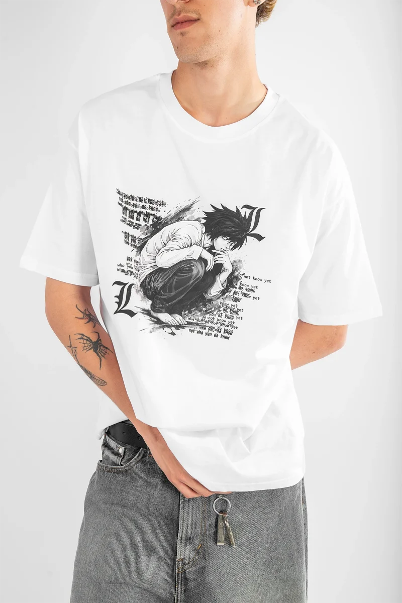Death Note Baskılı Oversize Unisex Beyaz Tshirt