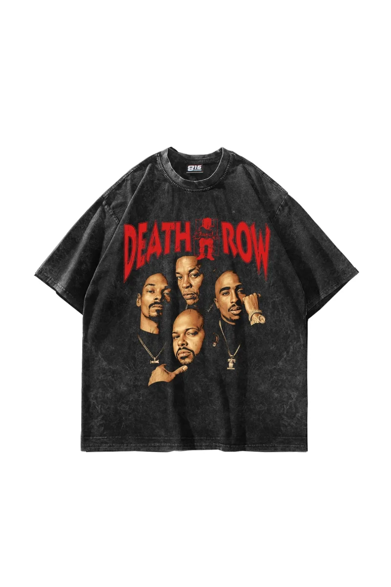 Death Row Baskılı Oversize Unisex Yıkamalı Siyah Tshirt