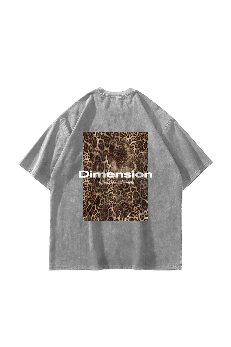Dİmension Baskılı Leopar Desenli 24/1 Oversize Unisex Yıkamalı Beyaz Tshirt