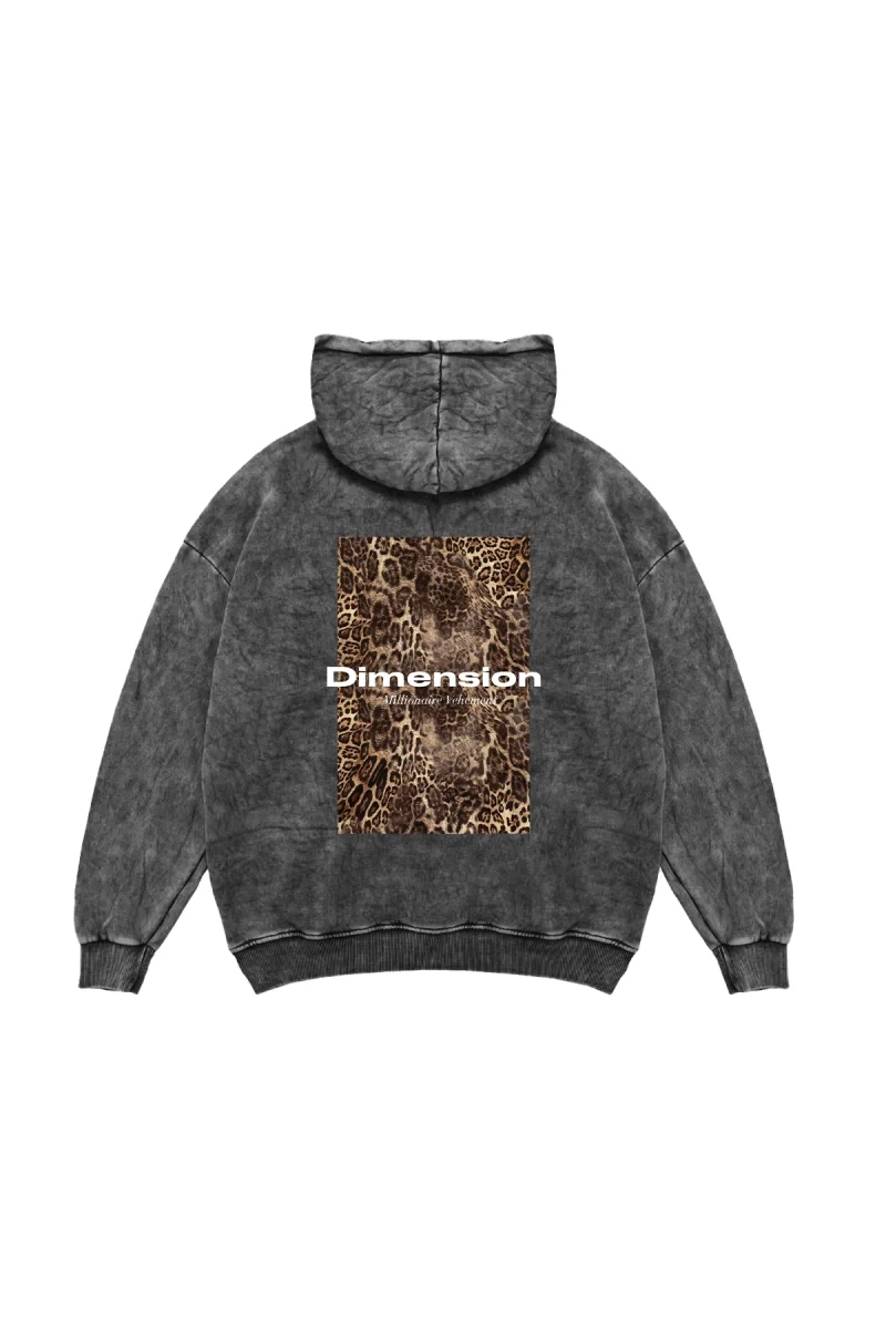 Dimension Baskılı Oversize Unisex Premium Yıkamalı Siyah Hoodie