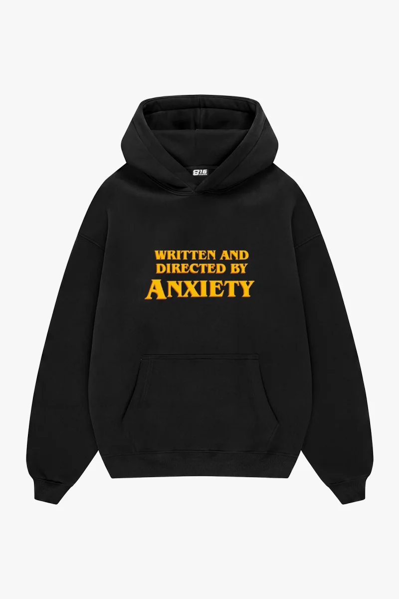 Directed By Anxiety Baskılı Oversize Siyah Hoodie