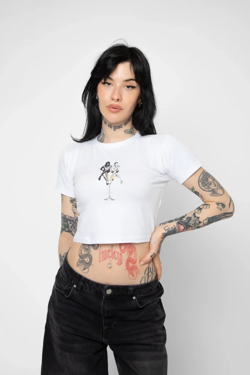 Dirty Martini Baskılı Beyaz Crop Top