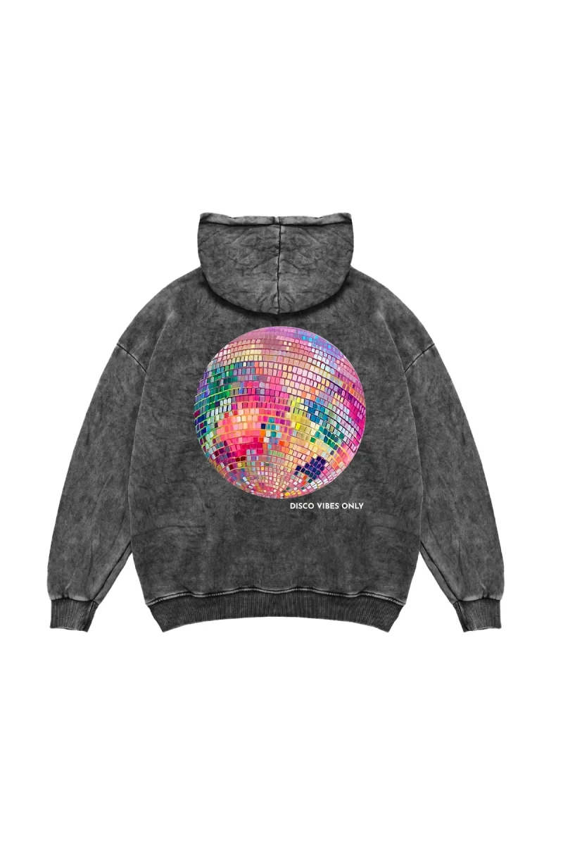 Disco Vibes Only Oversize Unisex Yıkamalı Siyah Hoodie