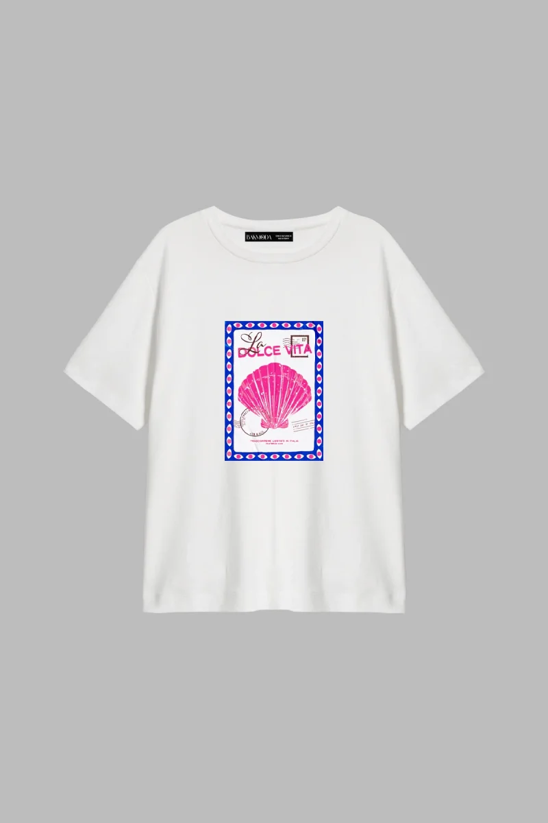 Dolce Vita Baskılı Relaxed Fit Beyaz Kadın Tshirt