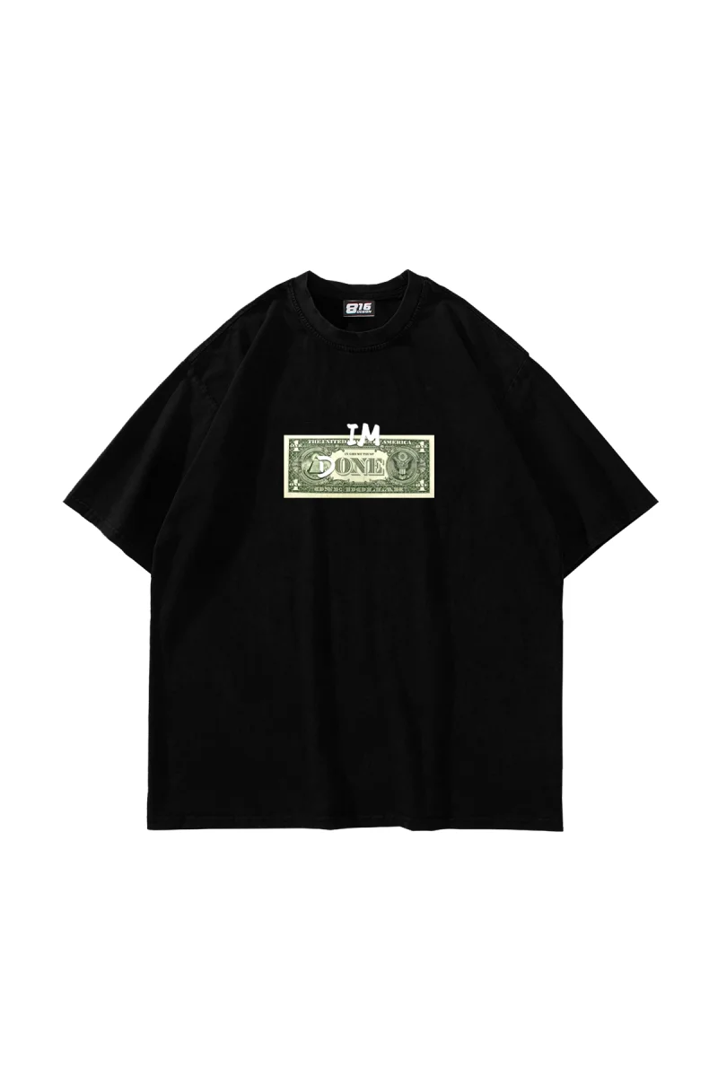Dollar Baskılı Oversize Unisex Siyah Tshirt
