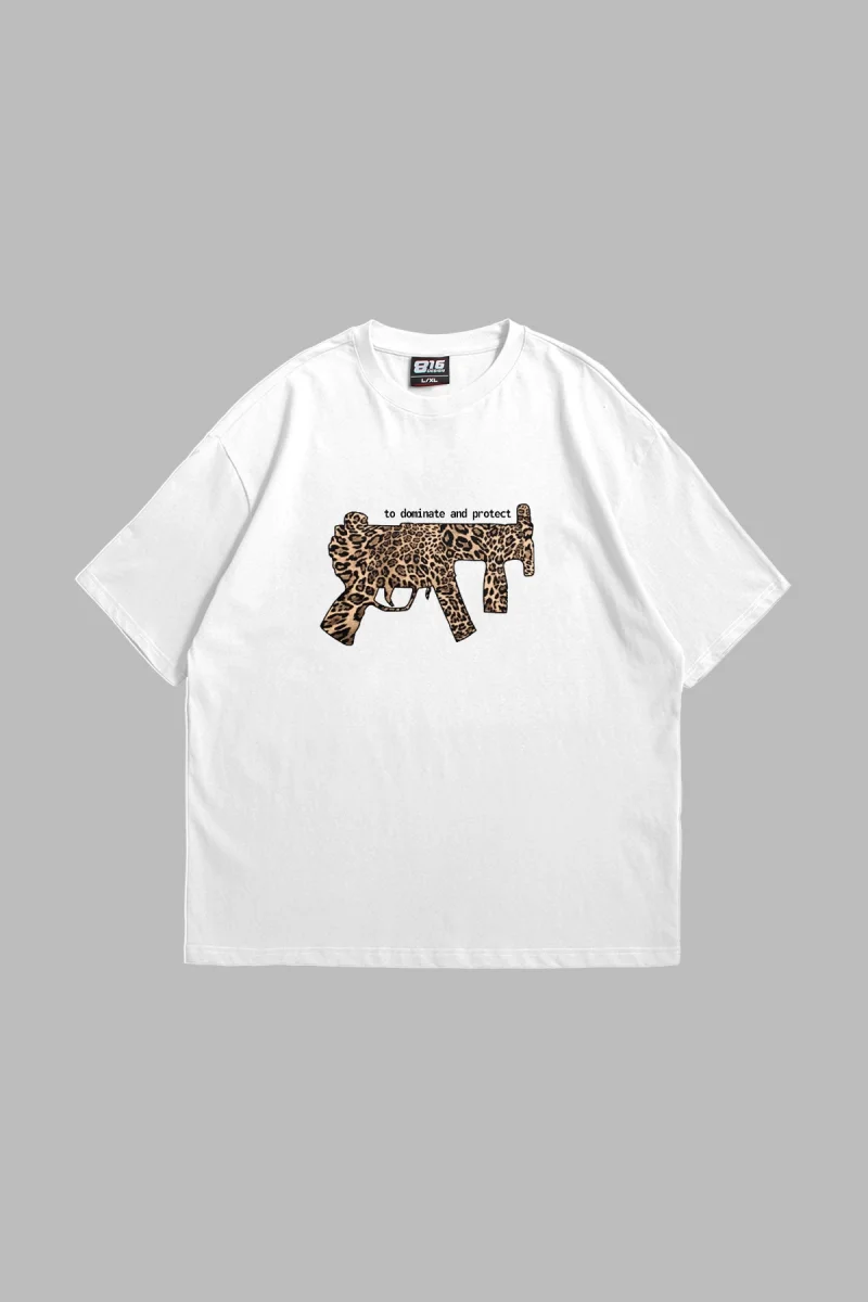 Dominate And Protect Baskılı 24/1 Oversize Unisex Beyaz Tshirt