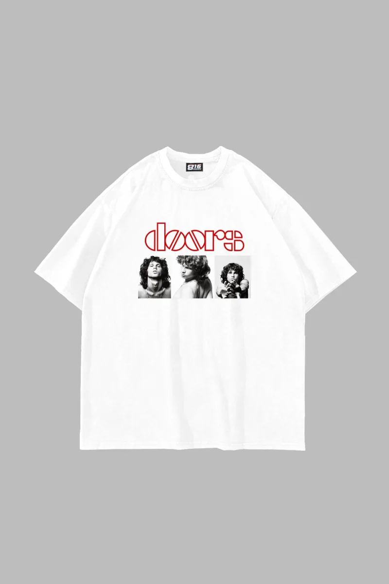 Doors Baskılı Oversize Unisex Beyaz Tshirt