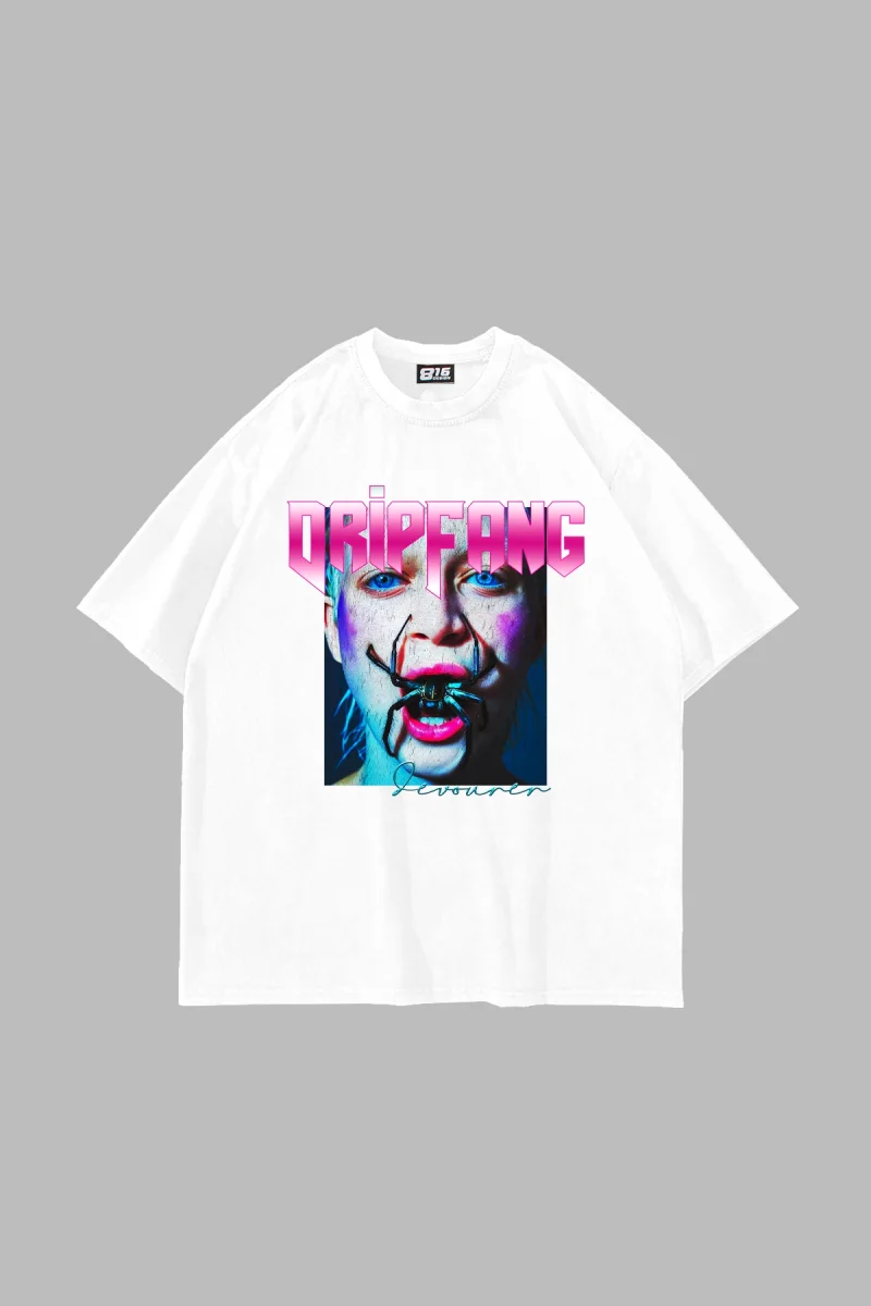 DripFang Baskılı Oversize Unisex Beyaz Tshirt