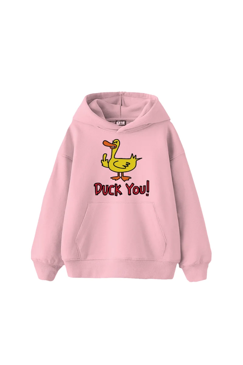 Duck You Baskılı Oversize Unisex Premium Pembe Hoodie