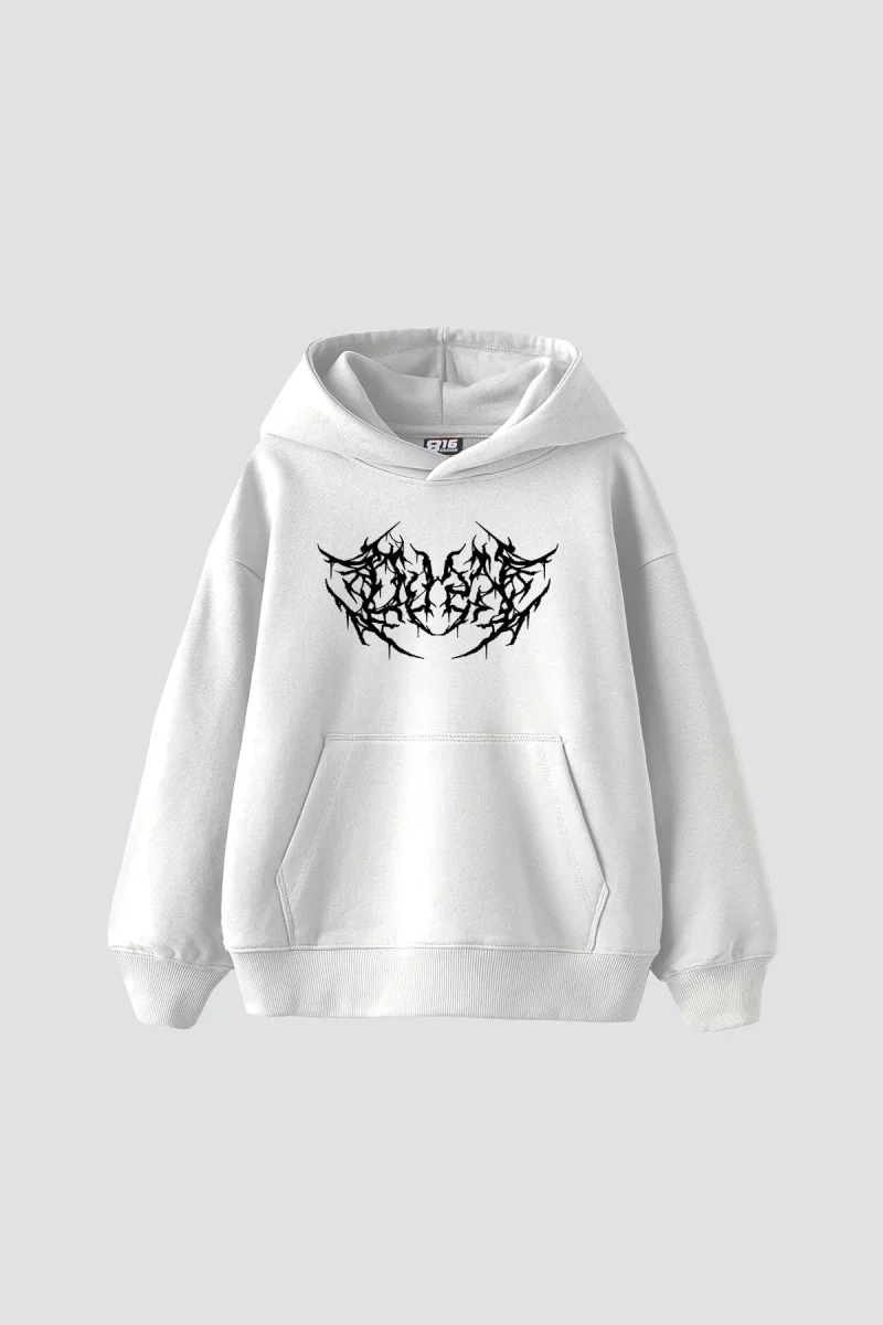 Dusk Baskılı Oversize Unisex Beyaz Hoodie