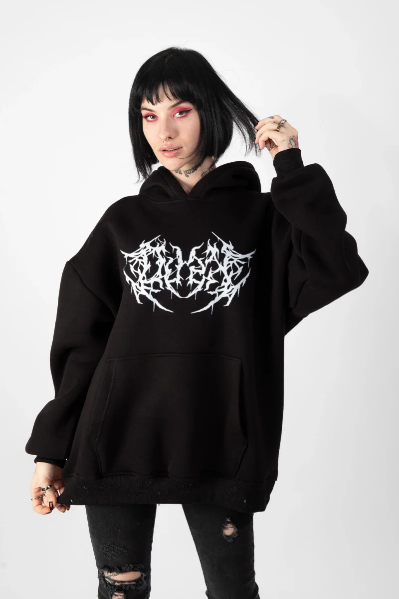Dusk Baskılı Oversize Unisex Siyah Hoodie