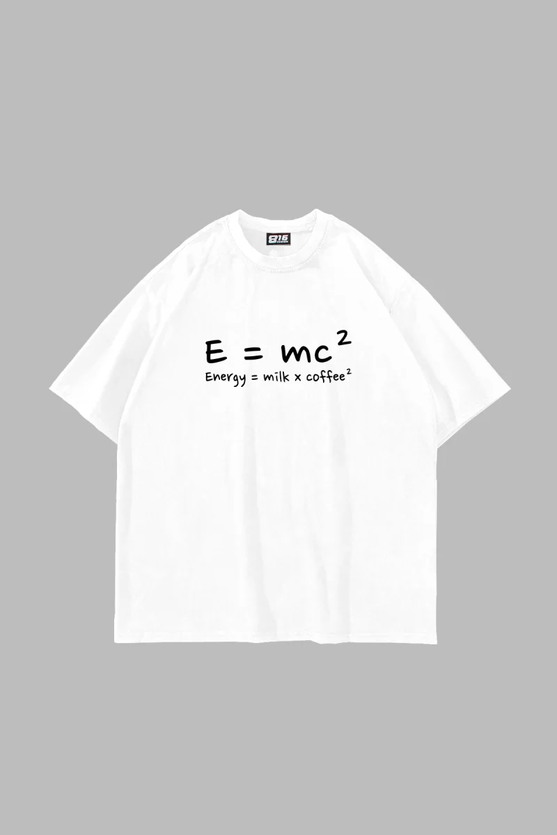 E=mc2 Baskılı Oversize Unisex Beyaz Tshirt