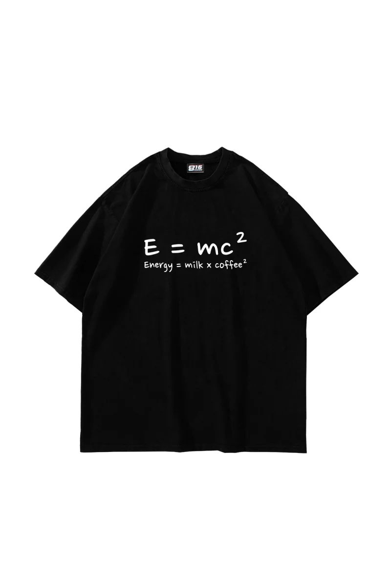 E=mc2 Baskılı Oversize Unisex Siyah Tshirt