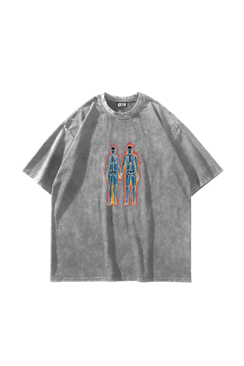 Electrical Love Baskılı Yıkamalı Beyaz Oversize Tshirt