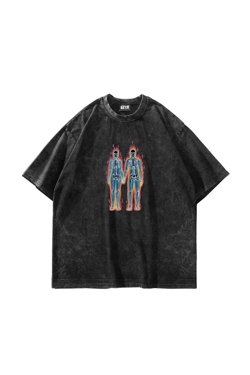 Electrical Love Baskılı Yıkamalı Füme Oversize Tshirt