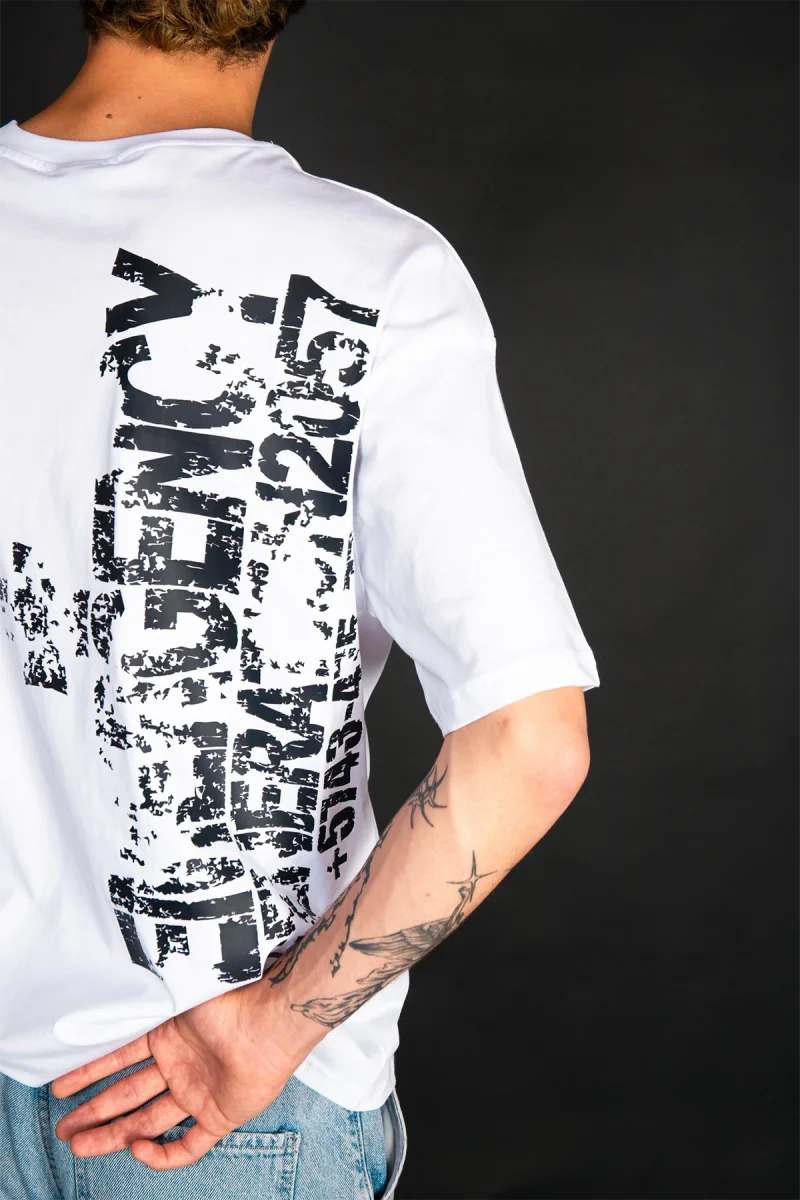 Emergency Baskılı Beyaz Oversize Tshirt