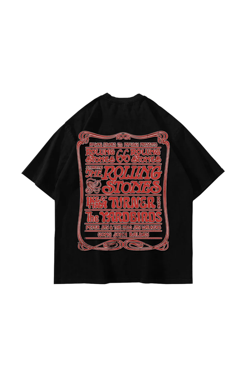 Rolling Stones 1966 Vintage Konser Baskılı Siyah Oversize Tshirt
