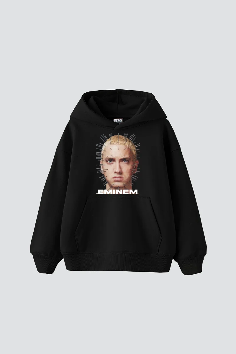 Eminem Baskılı Oversize Unisex Premium Siyah Hoodie